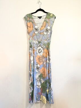 J. Crew Floral Maxi Dress in Light Blue, Peach, and Mint — Size 2